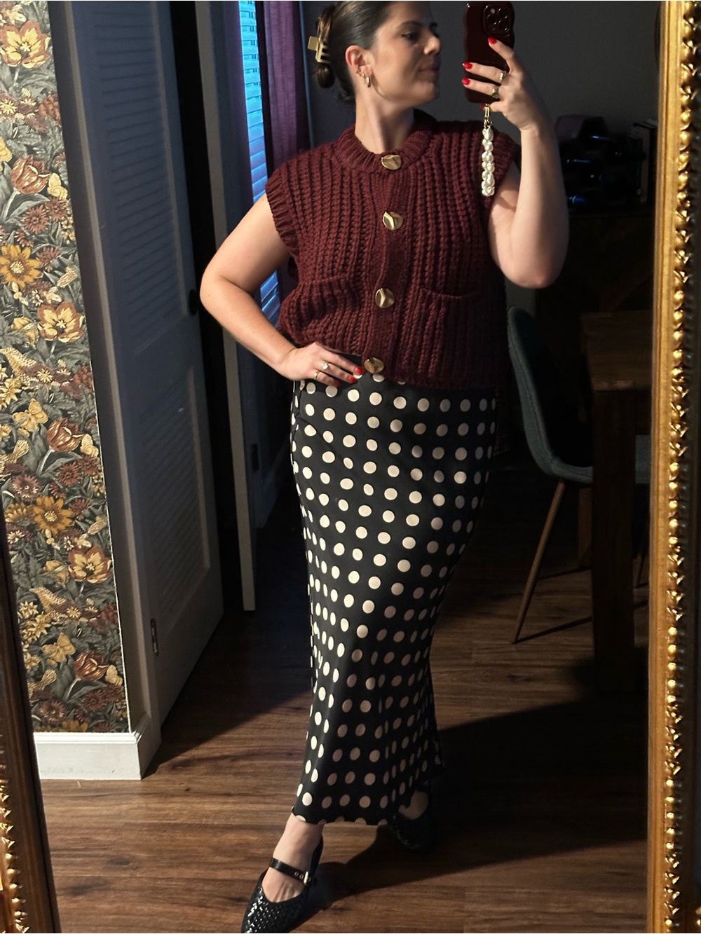 a new day Black and White Polka Dot Maxi Skirt